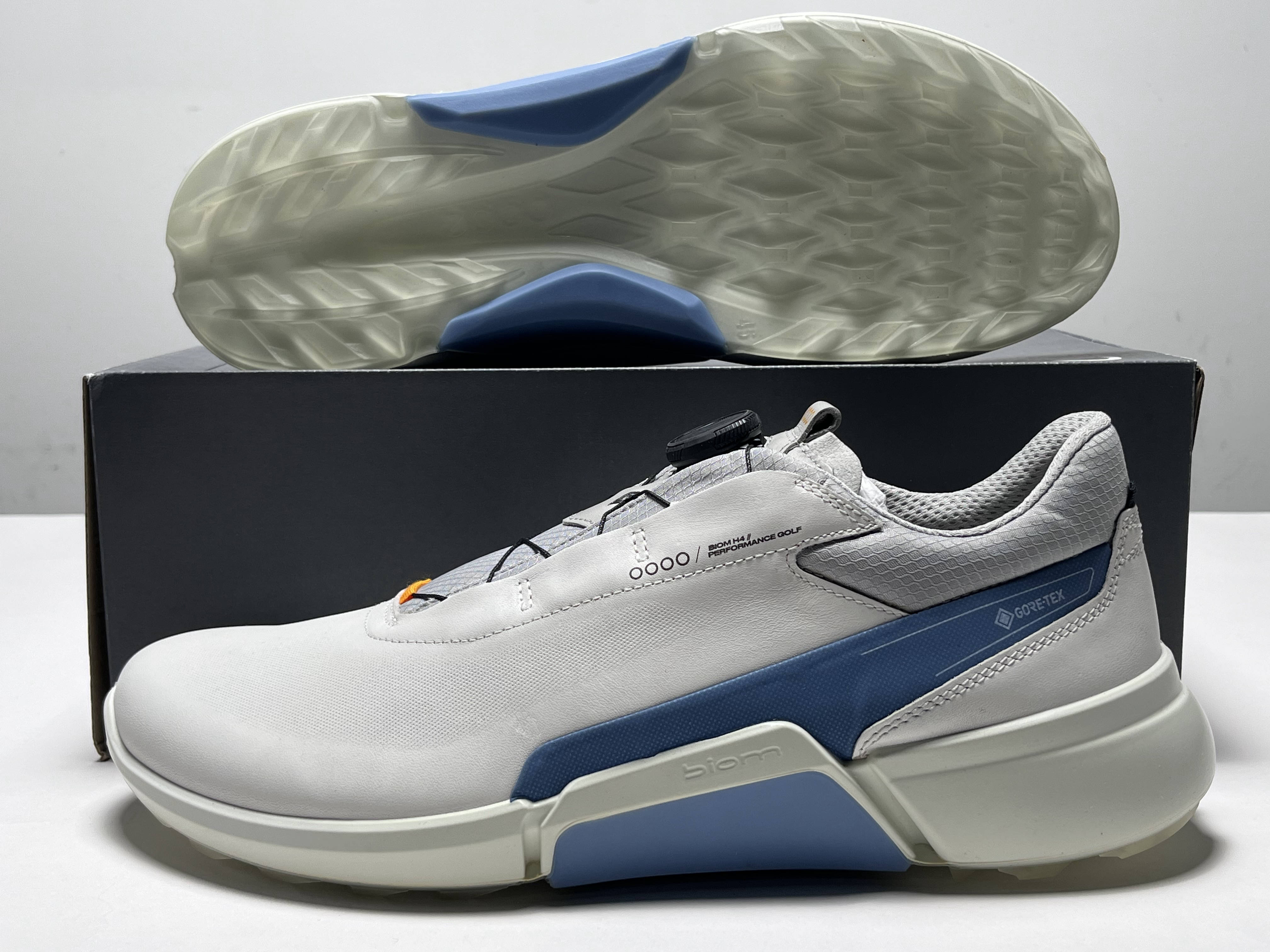 Ecco Golf Biom H4 BOA Golf Shoes White Blue Gray Men's SZ 11